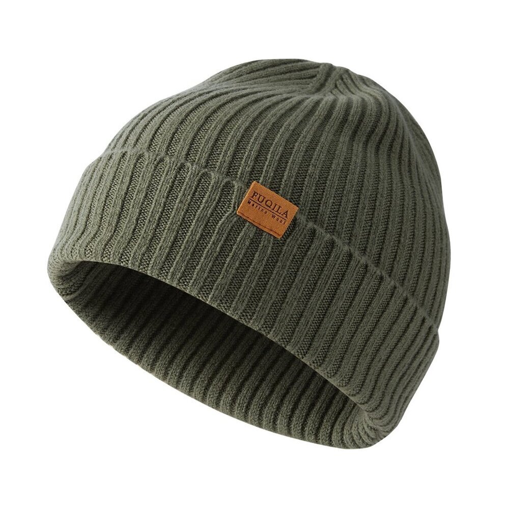 Unisex Merino Wool Cuff Beanie Warm Winter Stretchy Knitted Cap Cozy